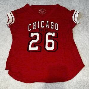 G3 for Her Alyssa Milano Women’s Large Chicago Blackhawks V Neck Red Shirt Touch